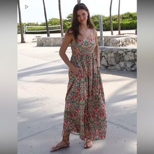 ❤️Natural Life Pink Green Cream Floral Maxi Dress with pockets